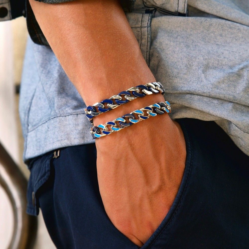 Zancan-Panzerkettenarmband aus Silber und Keramik mit emaillierten Gliedern