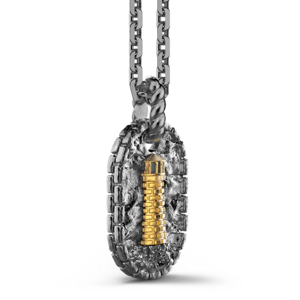 Zancan-Kette aus brüniertem Silber mit Leuchtturm