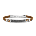 Bugatti Armband aus Naturleder, mit zentraler Silberplakette