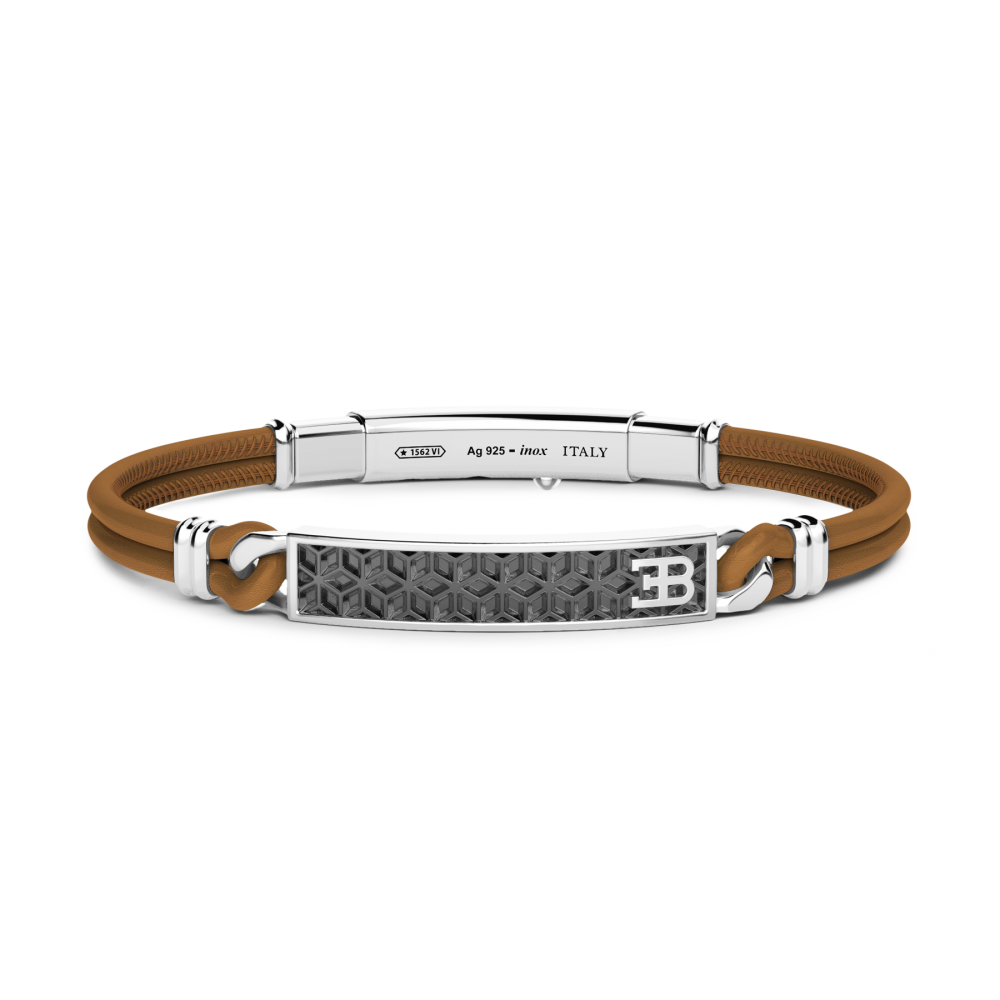 Bugatti Armband aus Naturleder, mit zentraler Silberplakette