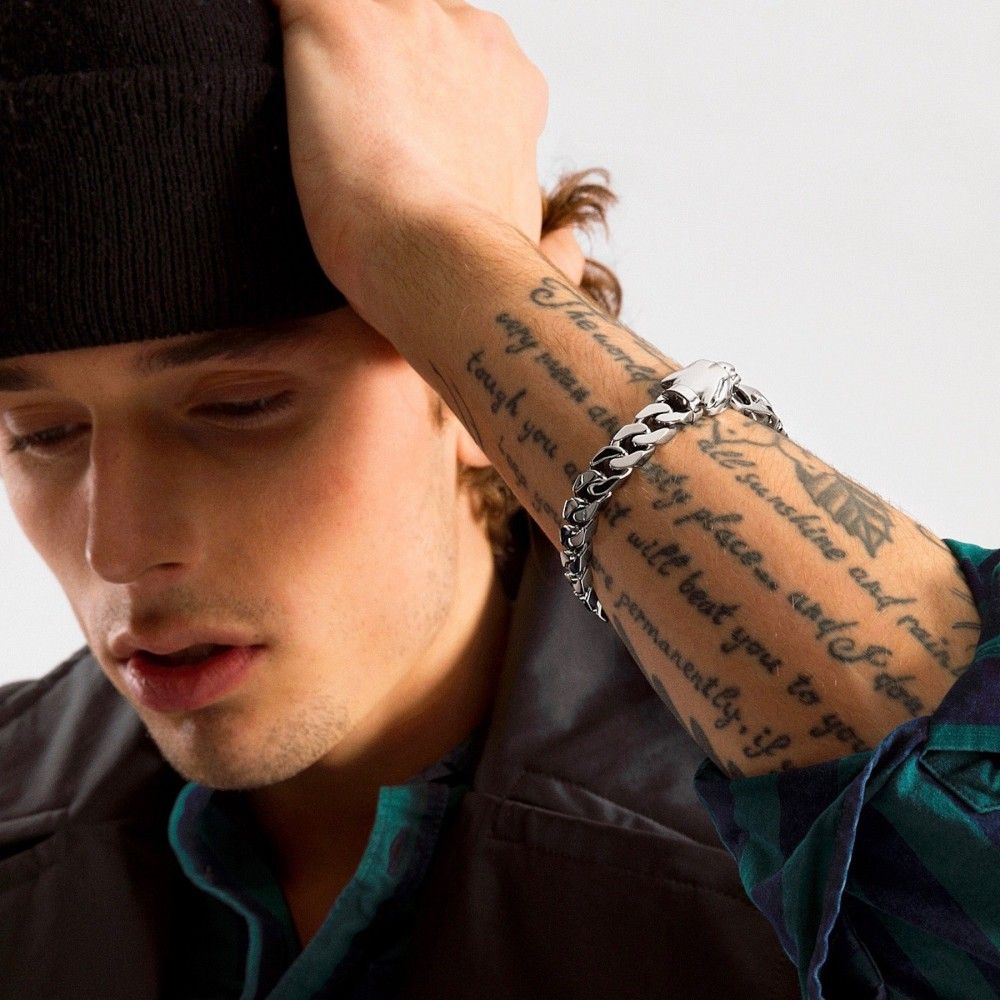 Zancan-Panzerkettenarmband aus Silber mit Pantherkopf-Verschluss