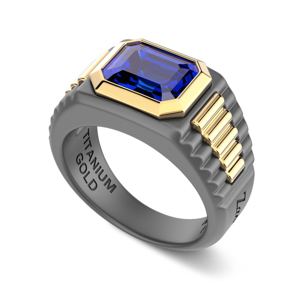 Zancan Ring aus Titan, 18kt Gold & Saphir