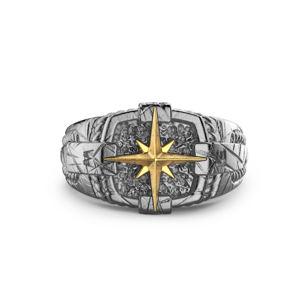 Zancan-Ring aus brüniertem Silber mit Windrose
