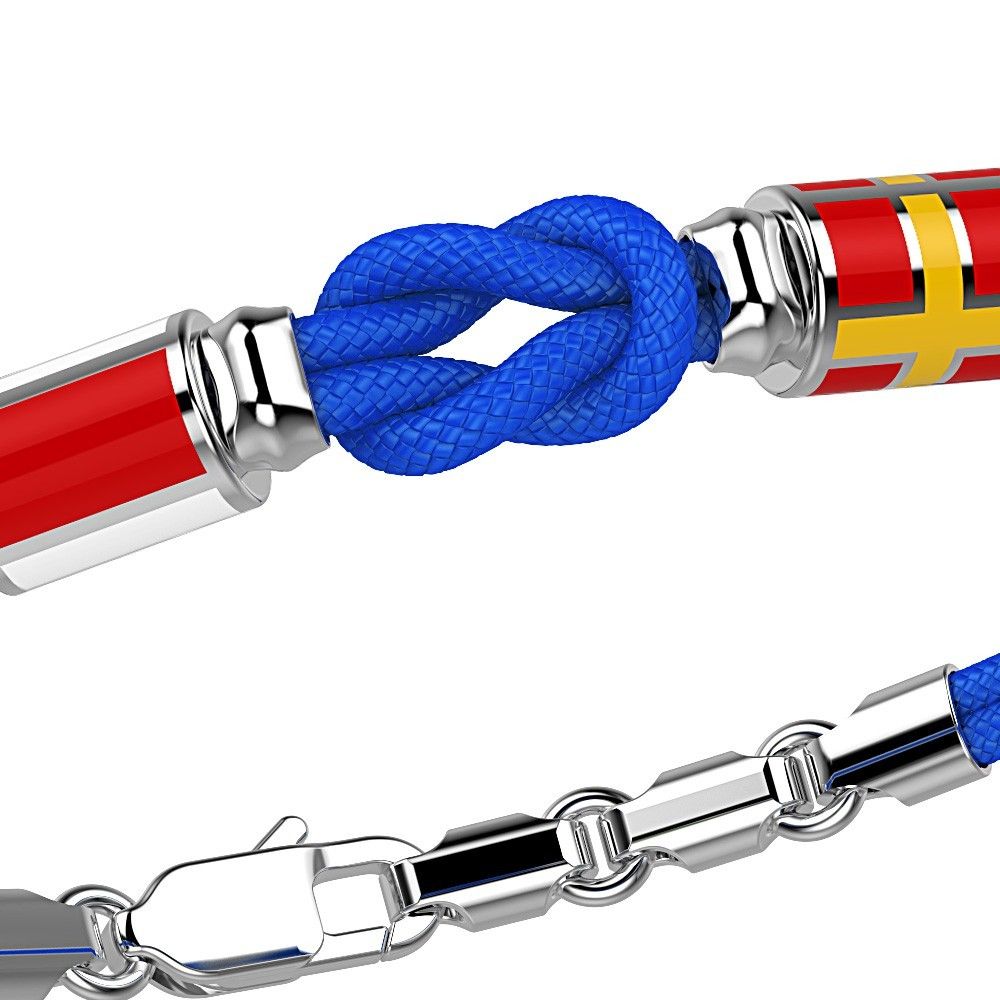 Zancan-Armband aus Kevlar mit Knoten und nautischen Flaggen aus Silber