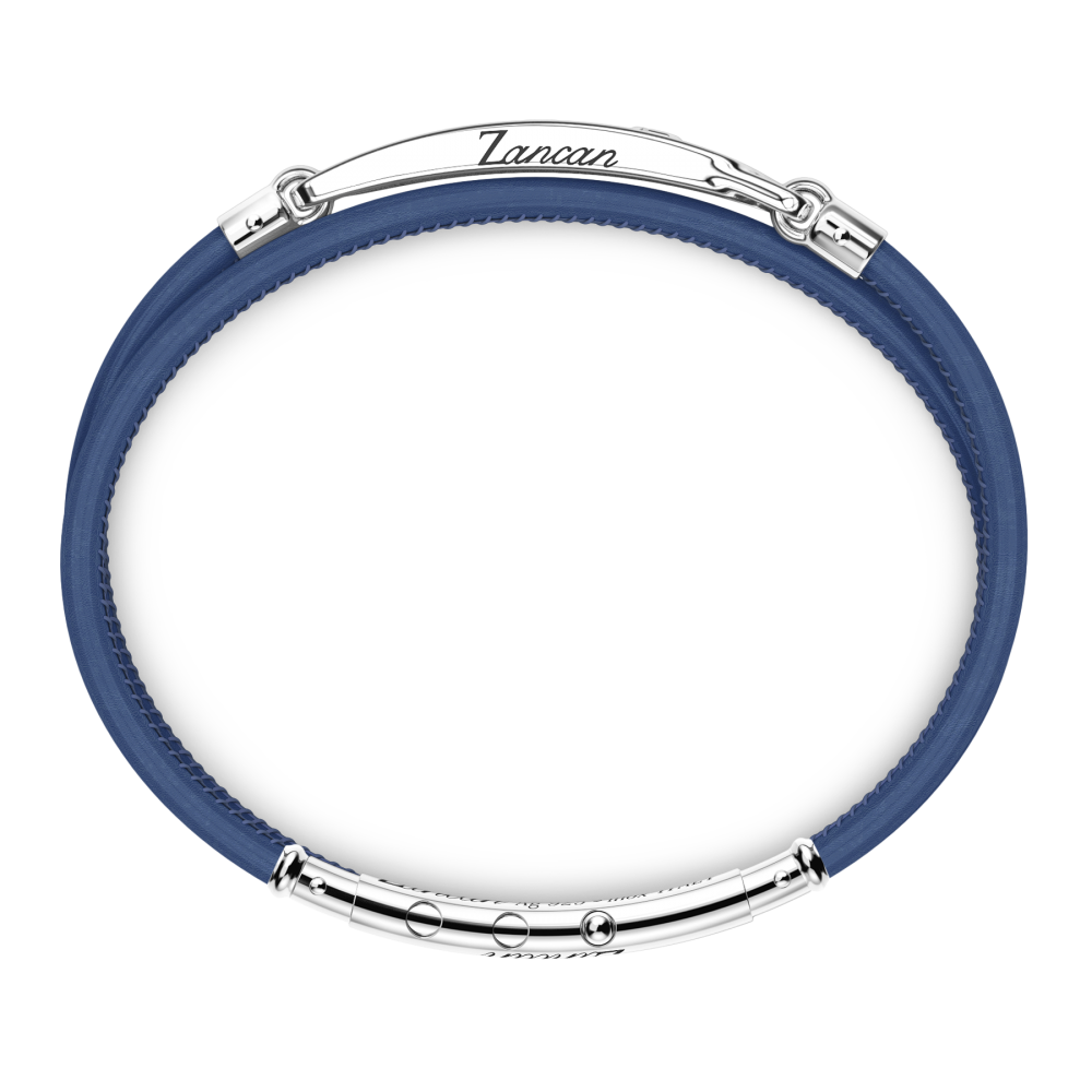 Zancan-Armband aus Naturleder mit Silberplakette und schwarzen Edelsteinen