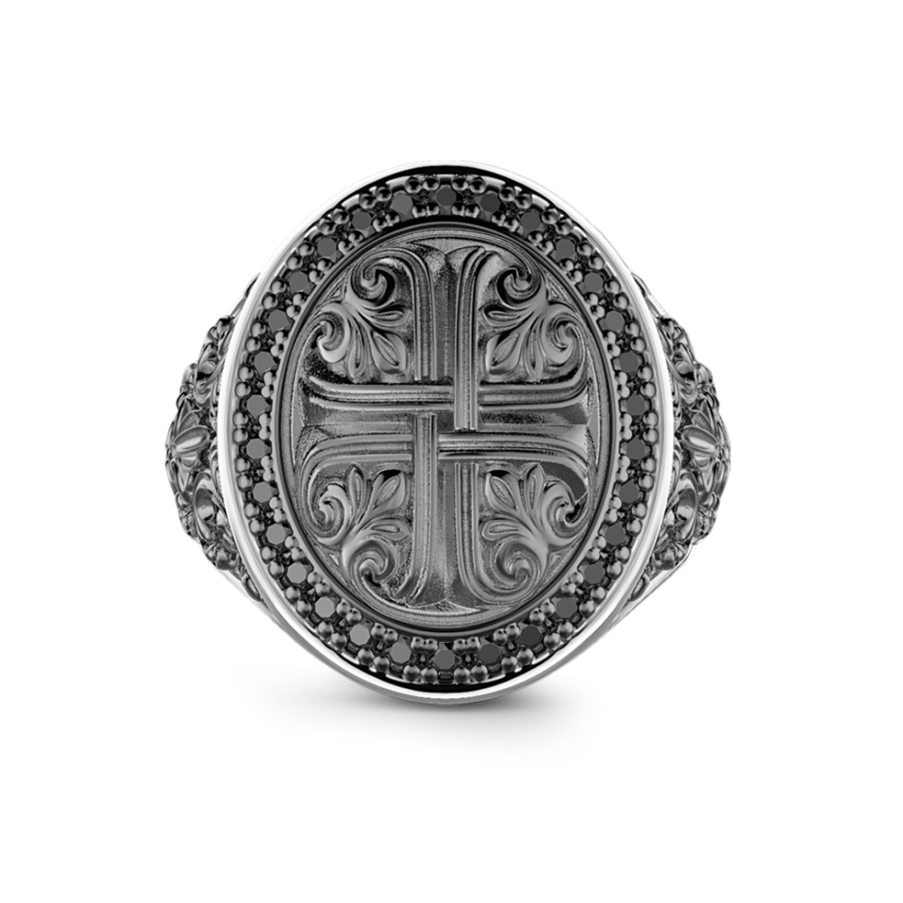 Zancan-Ring aus Silber mit schwarzen Edelsteinen