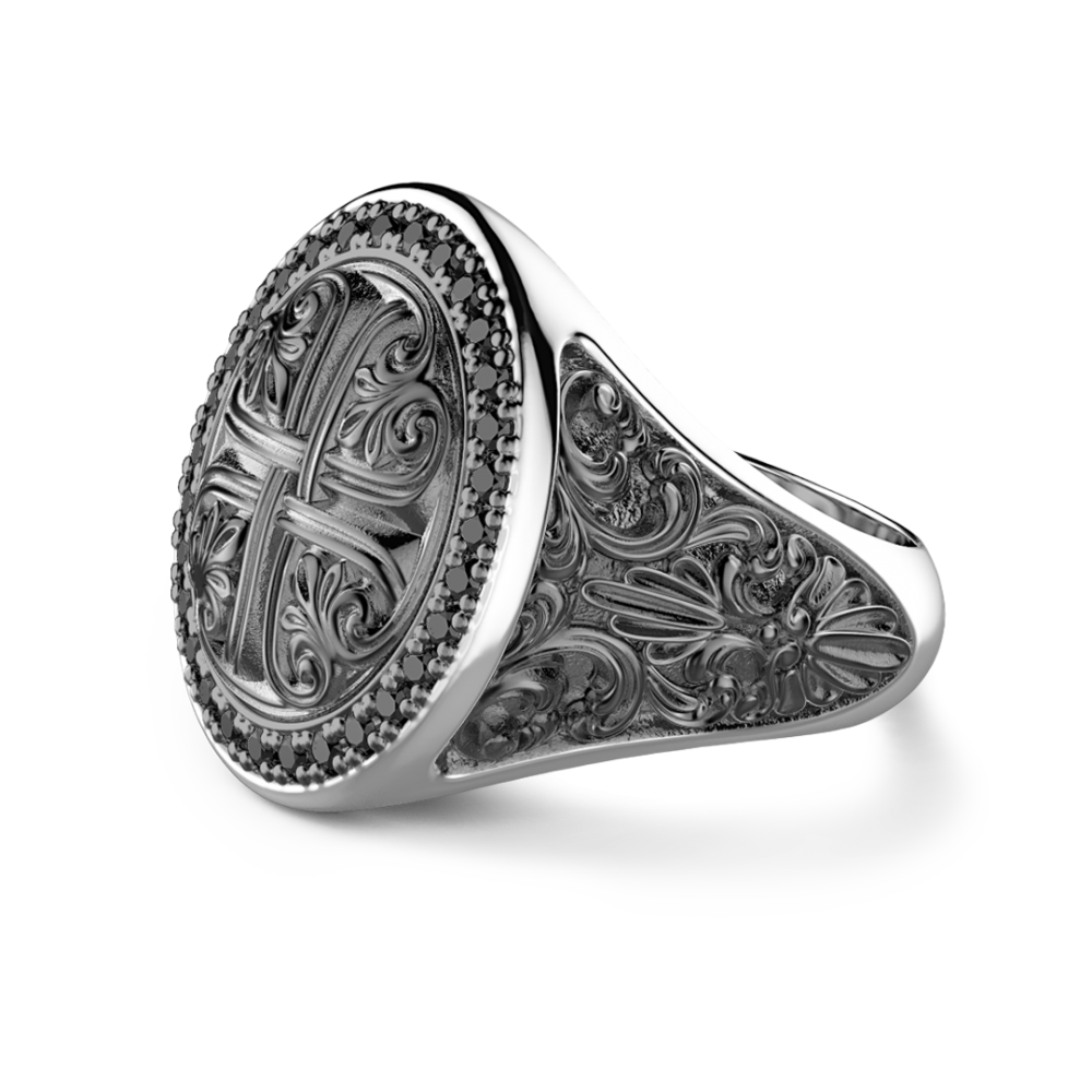 Zancan-Ring aus Silber mit schwarzen Edelsteinen